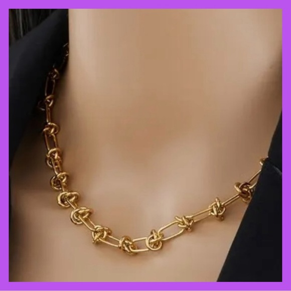 GOLD LINK PAPER CLIP CHOKER NECKLACE-NEW - Picture 5 of 6